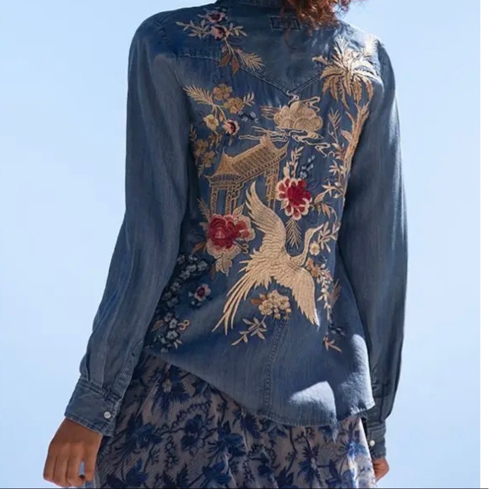 Johnny Was Palmyra Western Denim Shirt